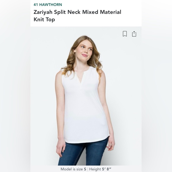 41 Hawthorn Zariyah Split Neck Mixed Material Knit Top | Medium | White - Picture 2 of 9